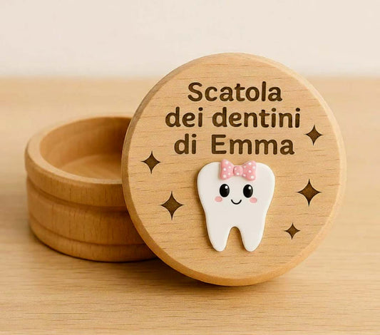 Scatola dei dentini personalizzata per una bambina chiamata Emma. Questa scatola serve a raccogliere i dentini persi dalla bambina