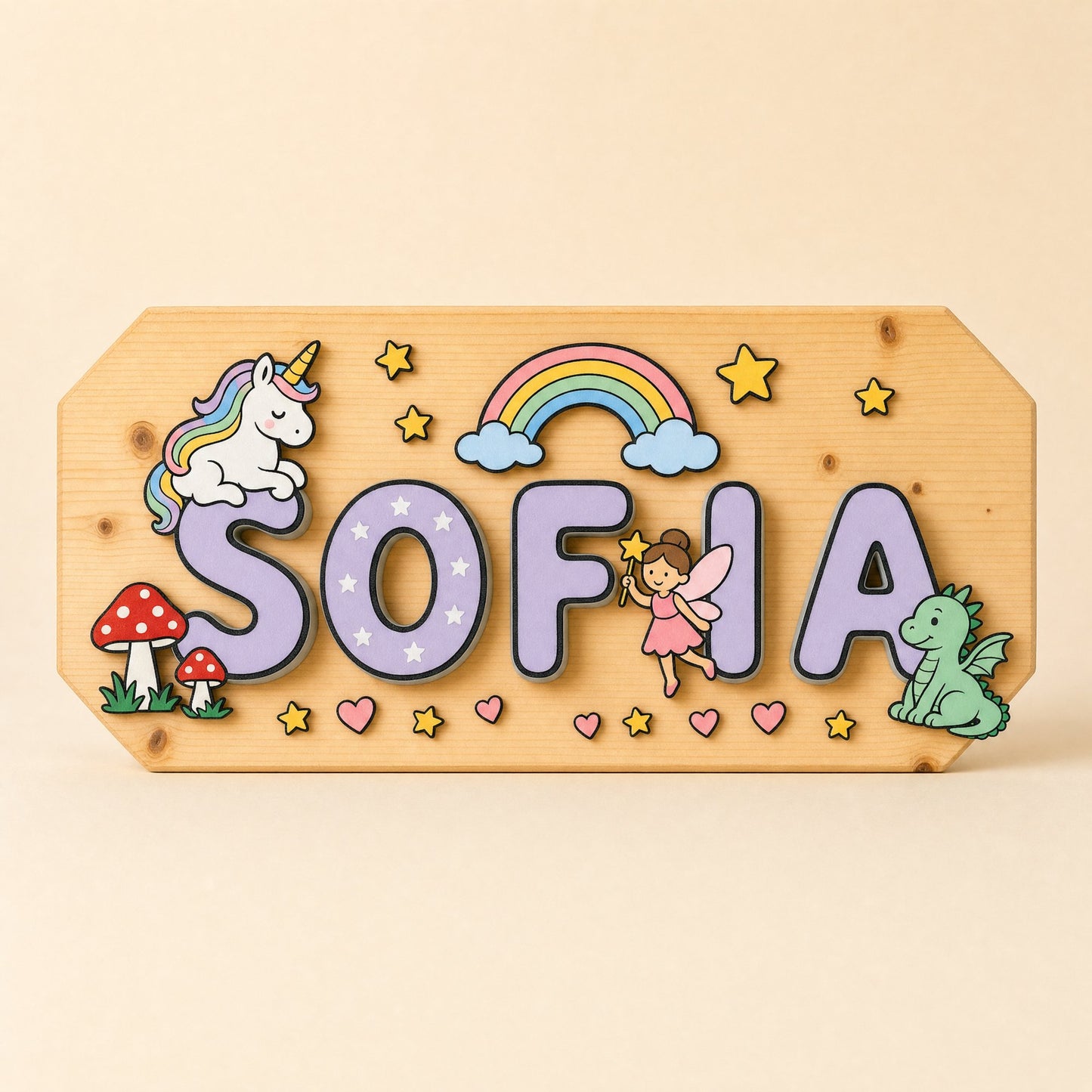 Targa Sofia a tema magia, seconda inquadratura con arcobaleno e draghetto