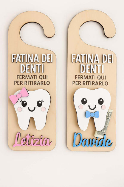 Prodotto artigianale in legno a tema "Fatina dei denti" per bambini
