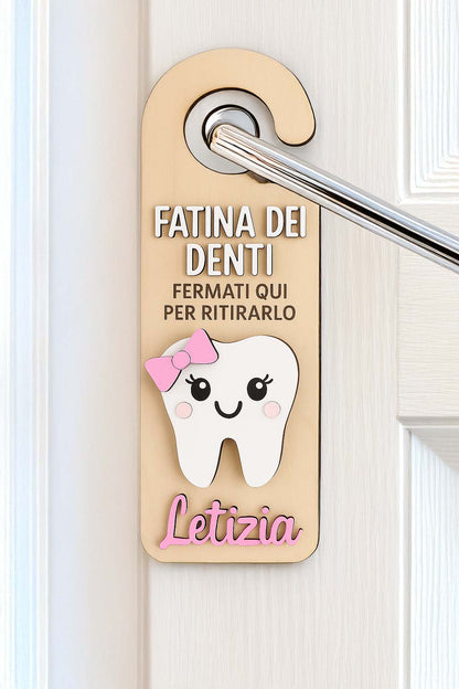 Prodotto artigianale in legno a tema "Fatina dei denti" per bambini