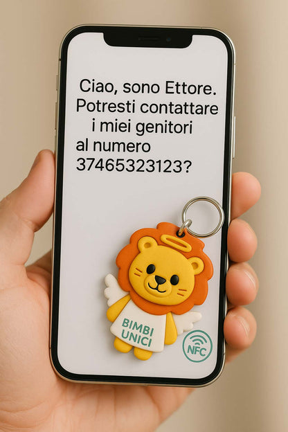 Esempio di utilizzo del portachiavi NFC a forma di leone