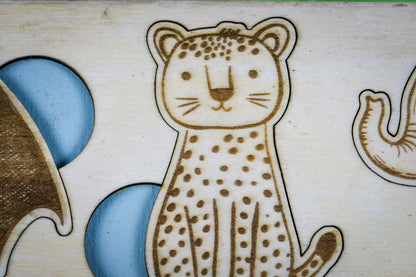 Puzzle personalizzato degli animali, con nome del bambino che fa parte del puzzle stesso.