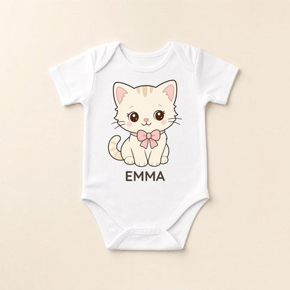 Body neonato bianco con gattino kawaii e il nome Emma sul petto
