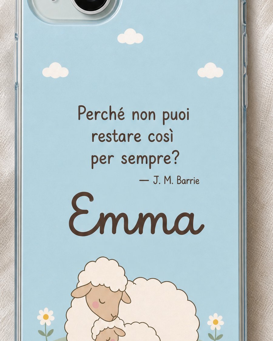 Dettaglio della frase «Perché non puoi restare così per sempre?» di J. M. Barrie e del nome Emma