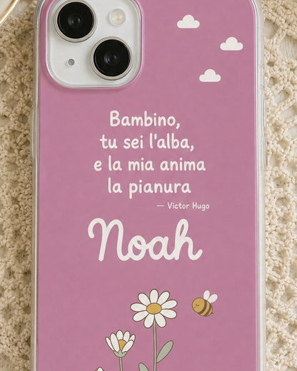 Dettaglio della frase «Bambino, tu sei l'alba, e la mia anima la pianura» di Victor Hugo e del nome Noah