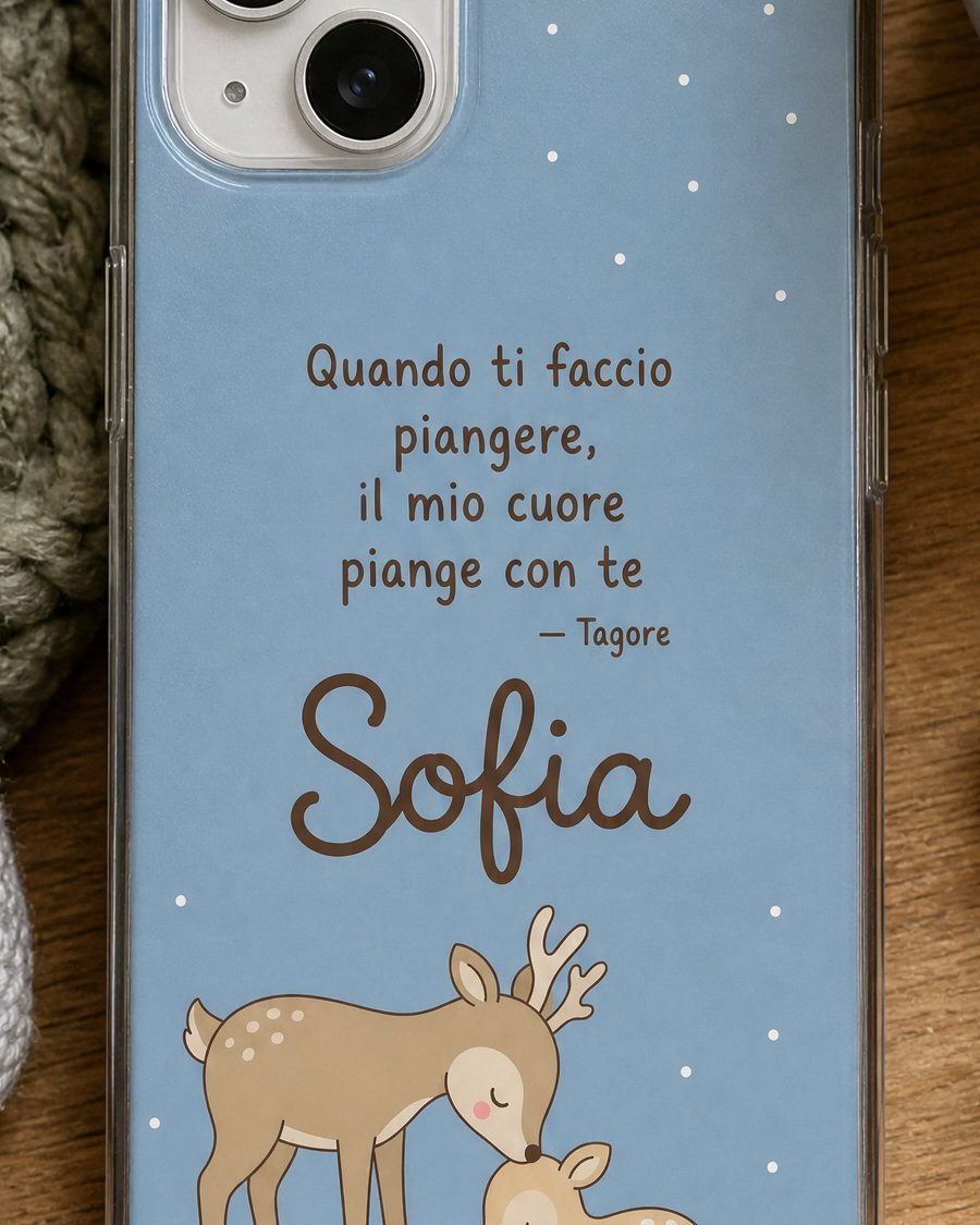 Dettaglio della frase «Quando ti faccio piangere, il mio cuore piange con te» di Tagore e del nome Sofia
