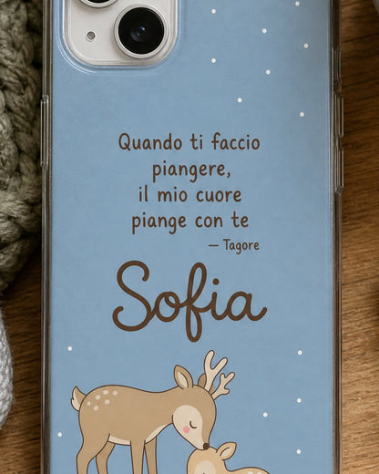 Dettaglio della frase «Quando ti faccio piangere, il mio cuore piange con te» di Tagore e del nome Sofia