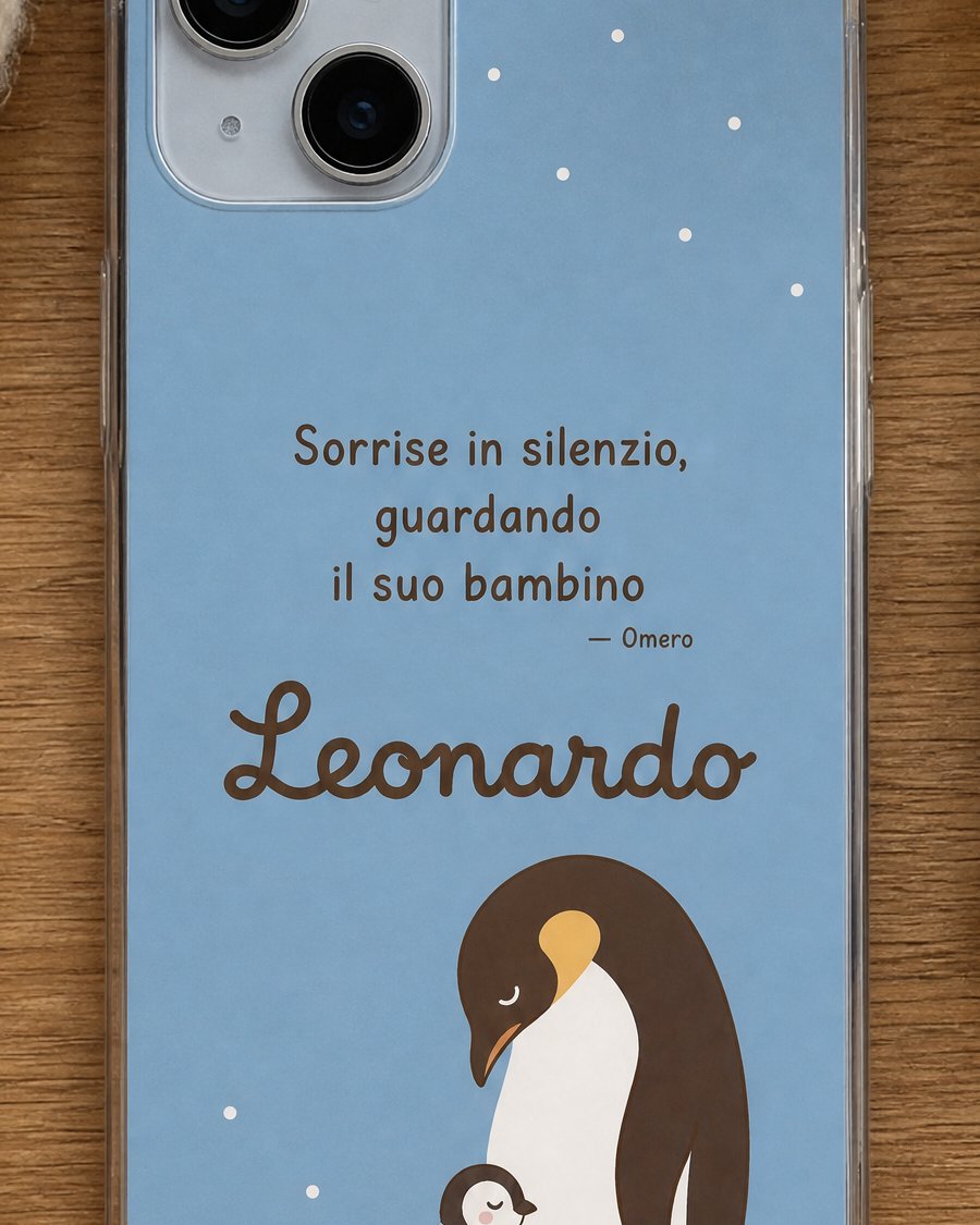 Dettaglio della frase «Sorrise in silenzio, guardando il suo bambino» di Omero e del nome Leonardo