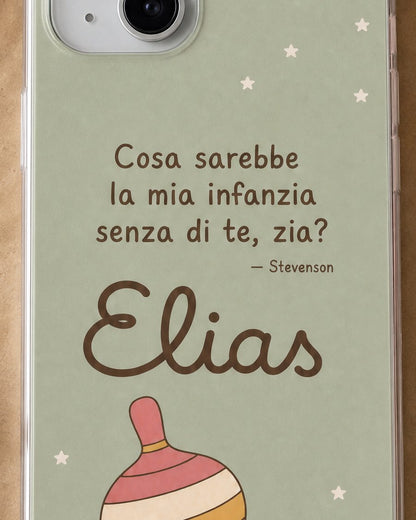 Dettaglio della frase «Cosa sarebbe la mia infanzia senza di te, zia?» di Stevenson e del nome Elias