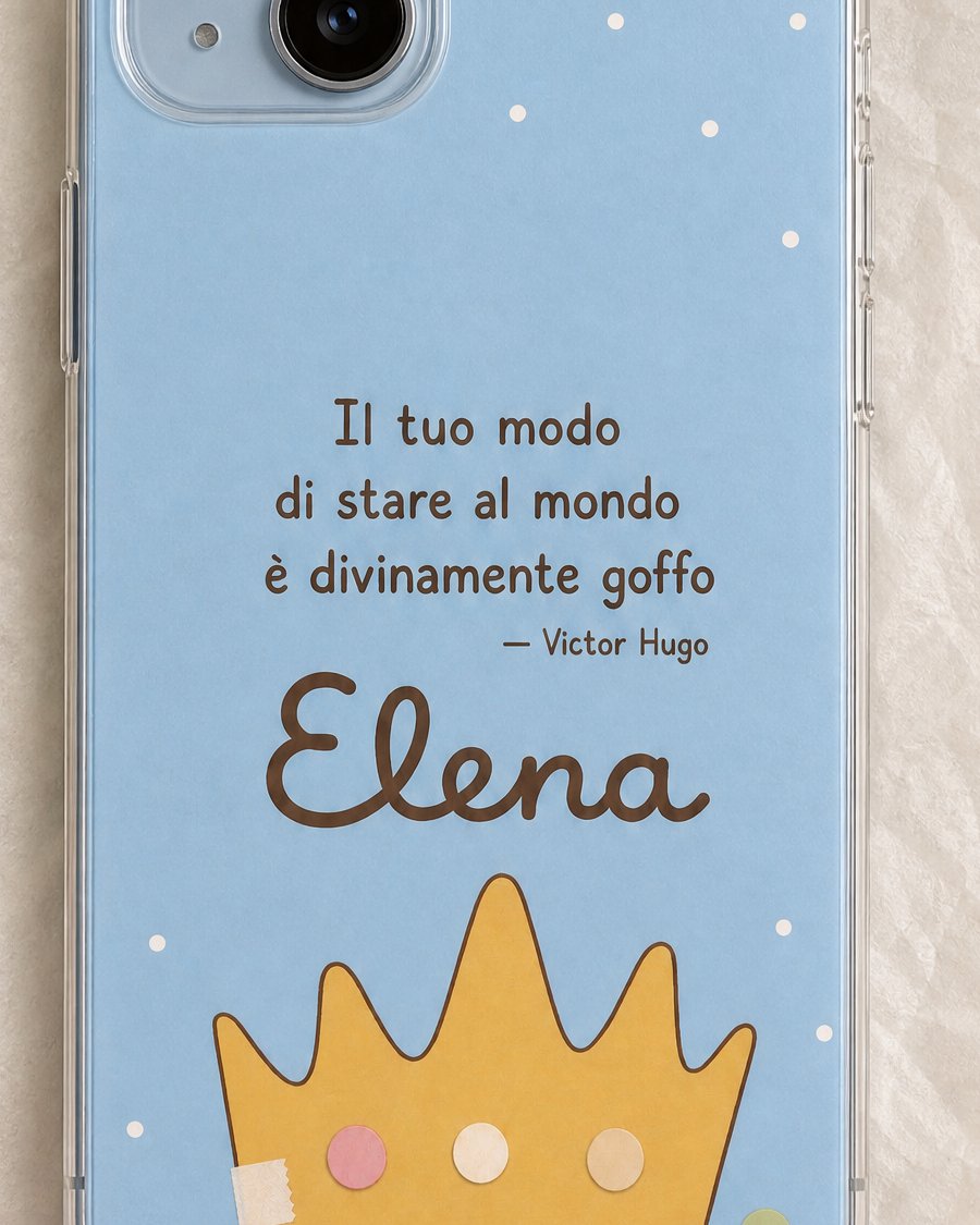 Dettaglio della frase «Il tuo modo di stare al mondo è divinamente goffo» di Victor Hugo e del nome Elena