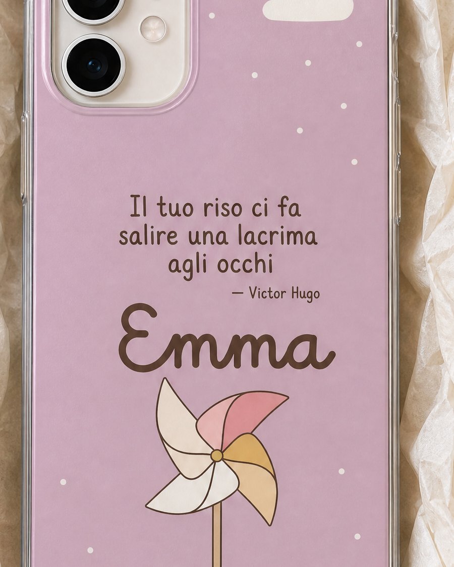 Dettaglio della frase «Il tuo riso ci fa salire una lacrima agli occhi» di Victor Hugo e del nome Emma