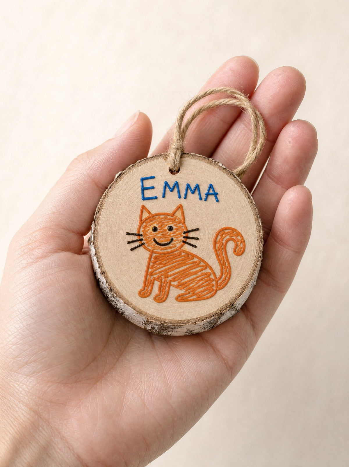 Una fetta piccola con il gatto di Emma appoggiata nel palmo di una mano adulta