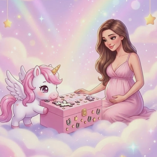 Video Kawai di ragazza gravida che apre scatola dei ricordi personalizzata insieme ad un unicorno