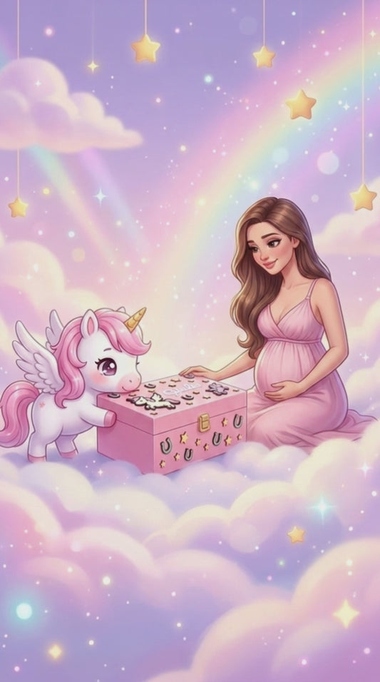 Video Kawai di ragazza gravida che apre scatola dei ricordi personalizzata insieme ad un unicorno