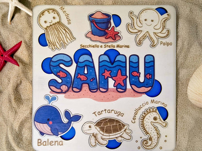 Puzzle per bambini a tema spiaggia.