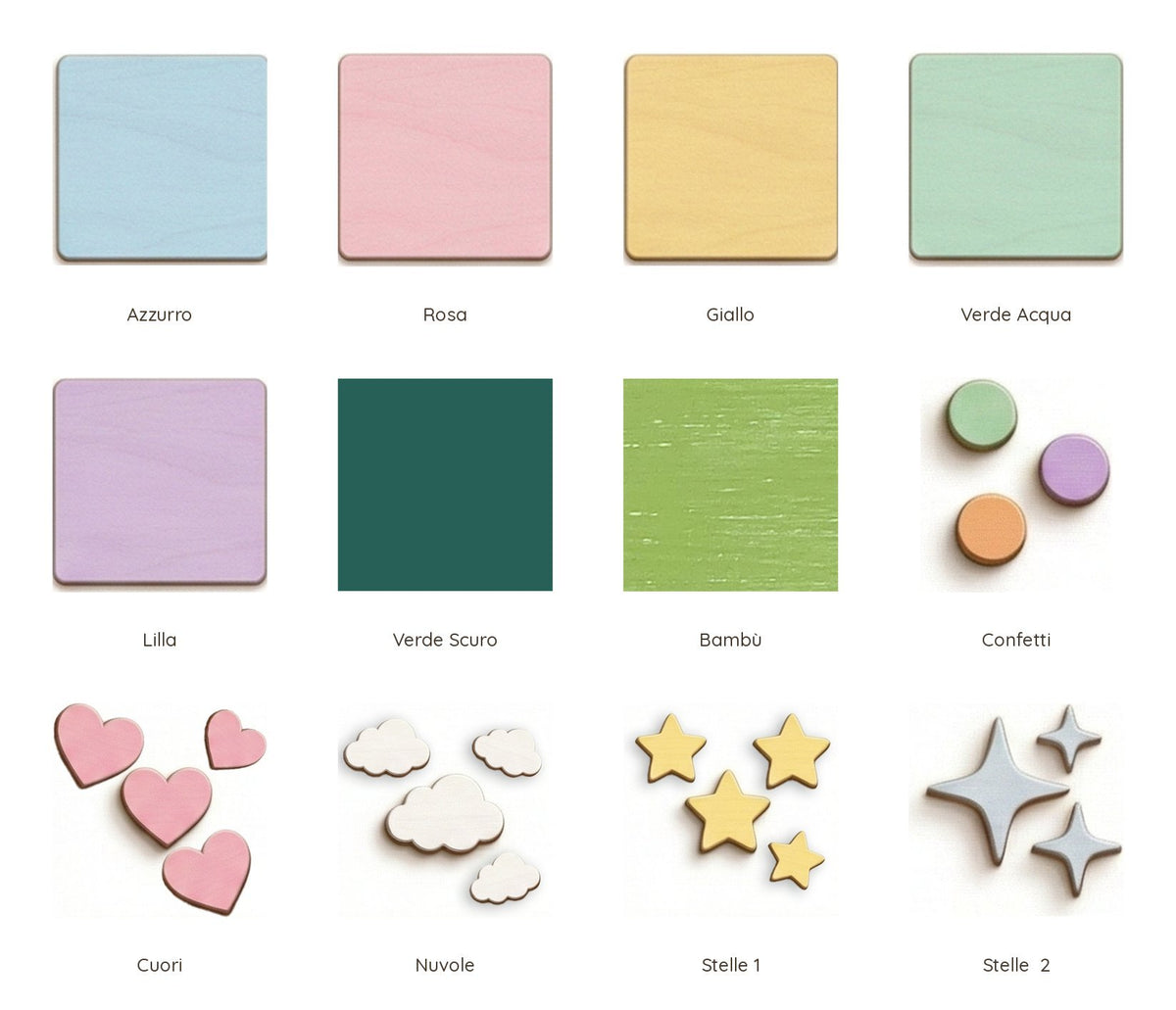 Tavola dei colori e dei riempimenti disponibili per la scatola dei ricordi